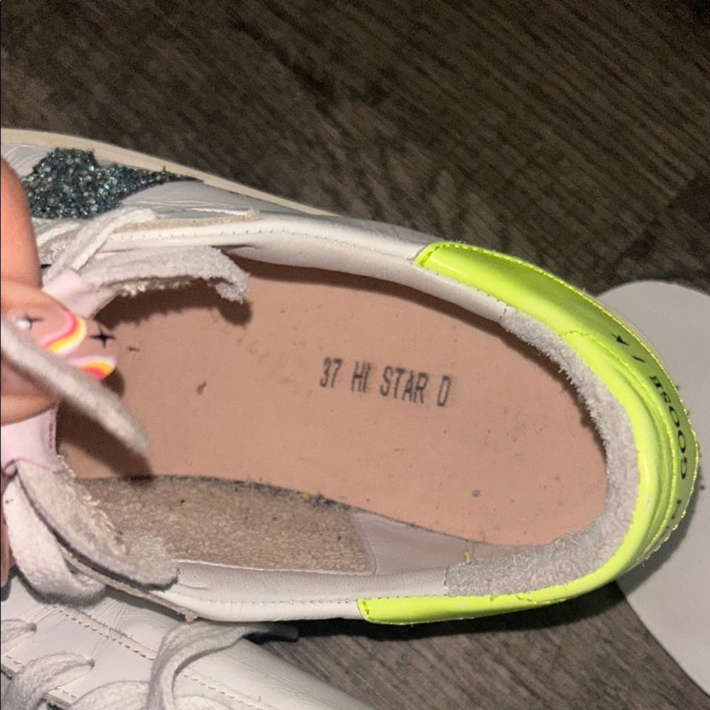 Golden Goose White and Green Sneakers with Distress Appeal Luxury Sneakers Sz 37 - Picture 9 of 11
